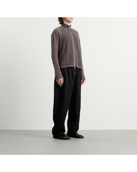 MKI Miyuki-Zoku Brown Linen Loose Knit Track Jacket for men