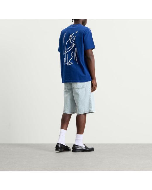 POLAR SKATE Blue Doodle Contrast T-Shirt for men