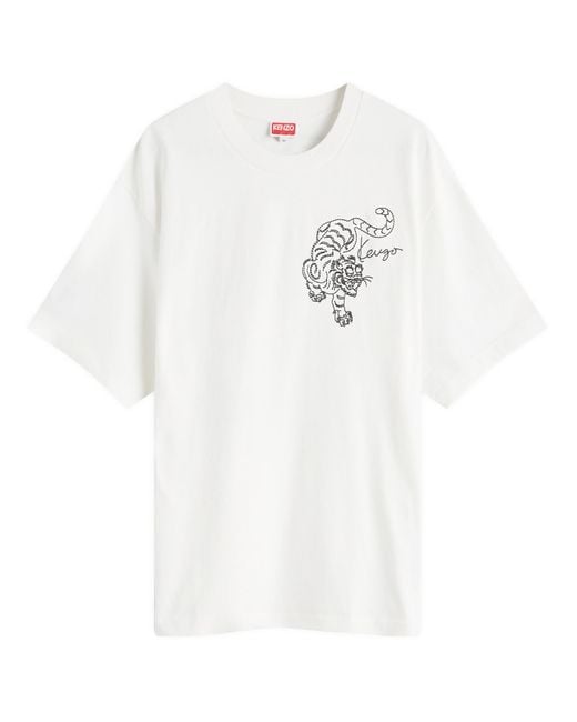 KENZO Star Tiger Oversized T Shirt in White for Men Lyst Canada