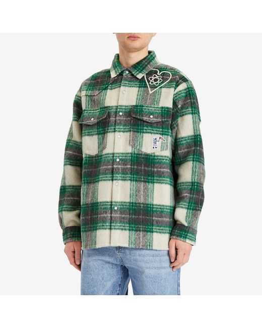 BBCICECREAM Green Heart & Mind Check Overshirt for men