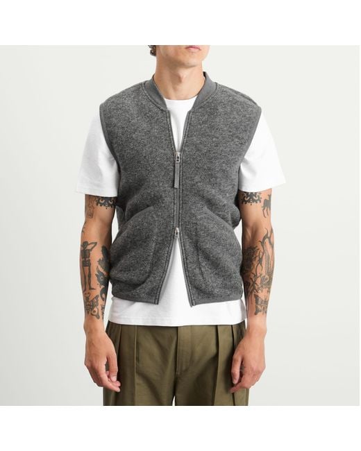 Universal Works Gray Wool Fleece Zip Waistcoat for men