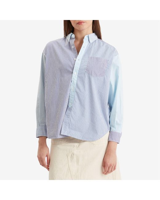 Beams Boy Blue Stripe Patchwork Long Sleeve Shirt