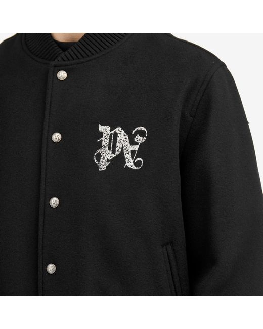 Palm Angels Black Monogram Varsity Jacket for men