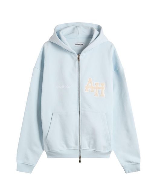 Annie Hood Blue College Zip Hoodie for men
