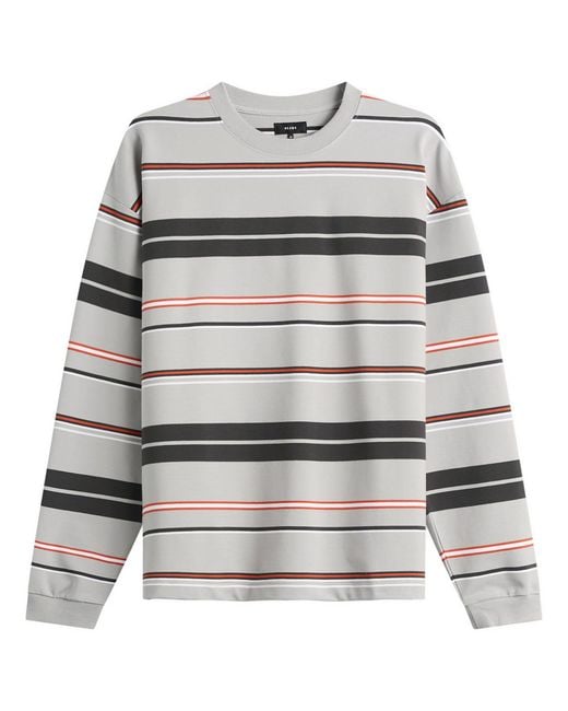 Beams Plus Gray Multi Stripe Long Sleeve T-Shirt for men
