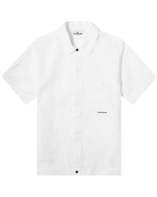 Stone Island White Cotton Canvas Short Sleeve Shirt for men