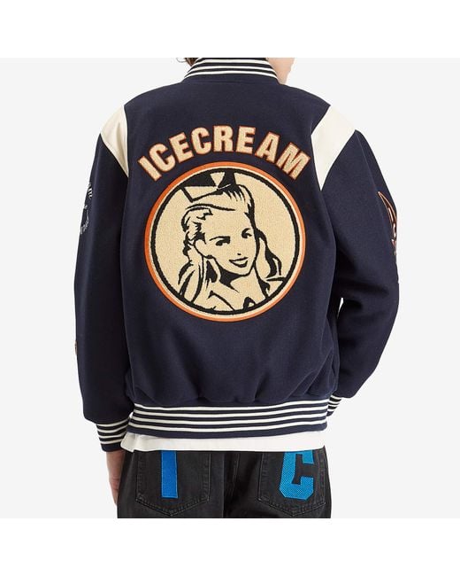 ICECREAM Blue Collegiate Patch Varsity Jacket for men