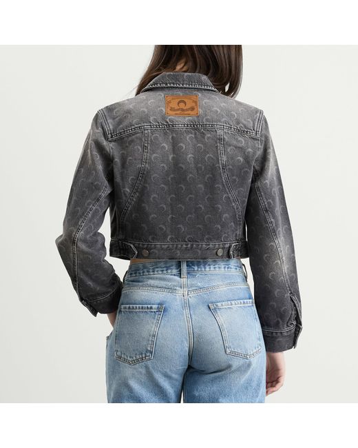 MARINE SERRE Gray Moon Laser Denim Crop Jacket