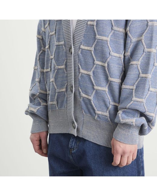 EBIT Blue Honeycomb Knit Cardigan for men