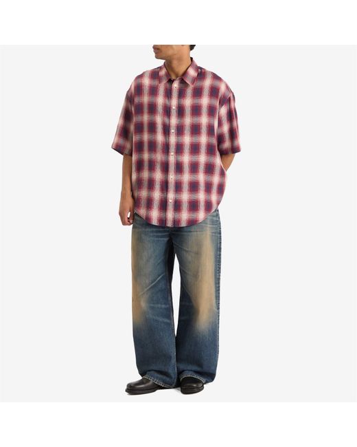 Acne Red Short Sleeve Plaid Check Shirt for men