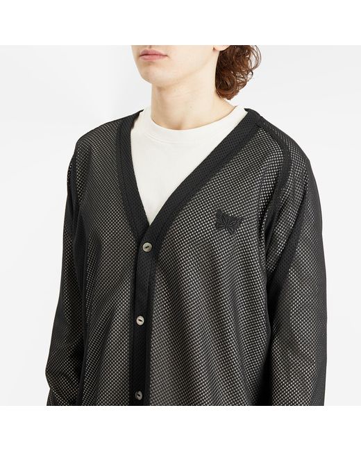 Needles Black Mesh V-Neck Cardigan for men
