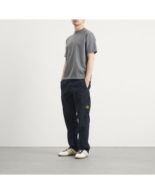 Stone Island Blue Panama Cotton Old Effect Work Pants for men