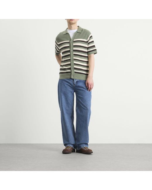 NN07 Green Lars Stripe Polo Cardigan for men