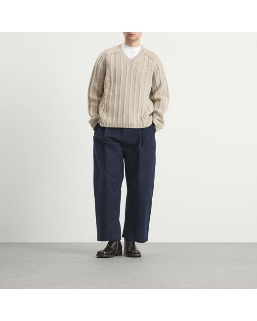 Studio Nicholson Natural Sussex V-Neck Wool Cable Knit Jumper for men