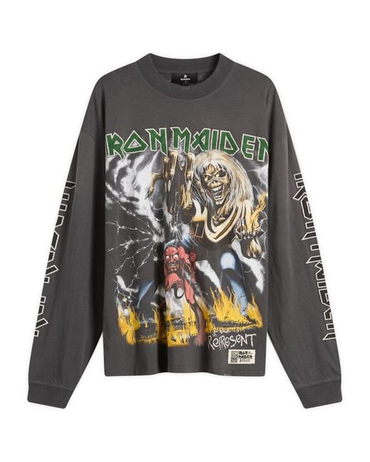 Represent Gray Iron Maiden Number Of The Beast Long Sleeve Tee for men