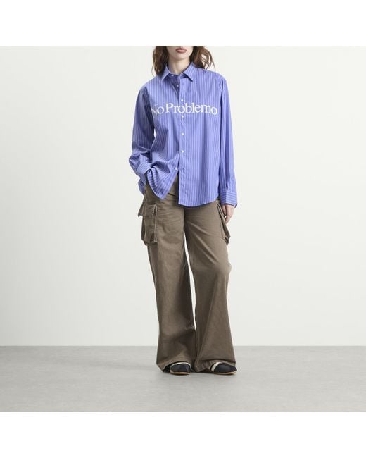 No Problemo Blue Logo Stripe Poplin Shirt