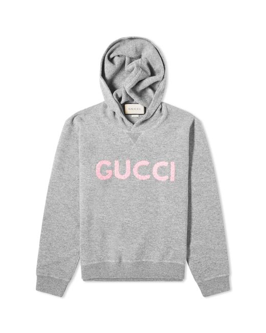 Gucci Gray Intarsia Logo Knit Hoodie for men
