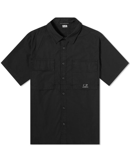 C P Company Black Cotton Ripstop Short Sleeve Shirt for men