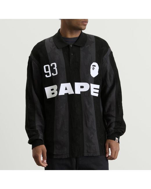 A Bathing Ape Black Sta Stripe Long Sleeve Jersey for men
