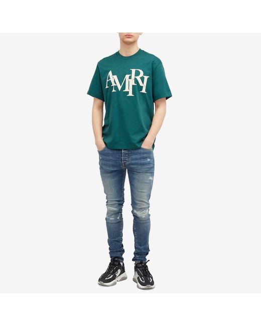 Amiri Green Staggered Logo T-Shirt for men