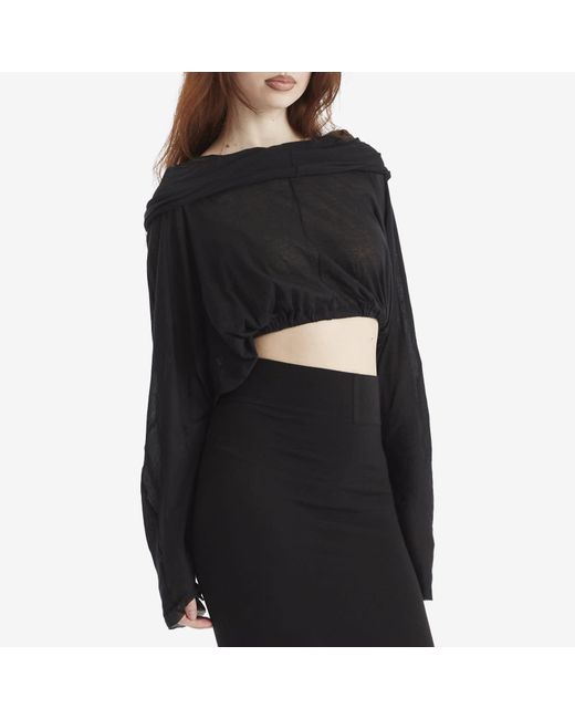Rick Owens Black Cropped Hooded Tunic Top