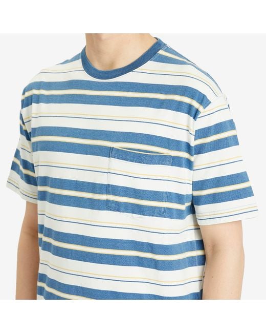 Beams Plus Blue Multi Stripe Pocket T-Shirt for men