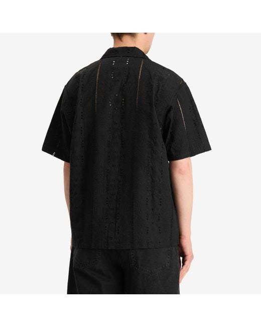 A Bathing Ape Black Embroidery Open Collar Ss Shirt for men