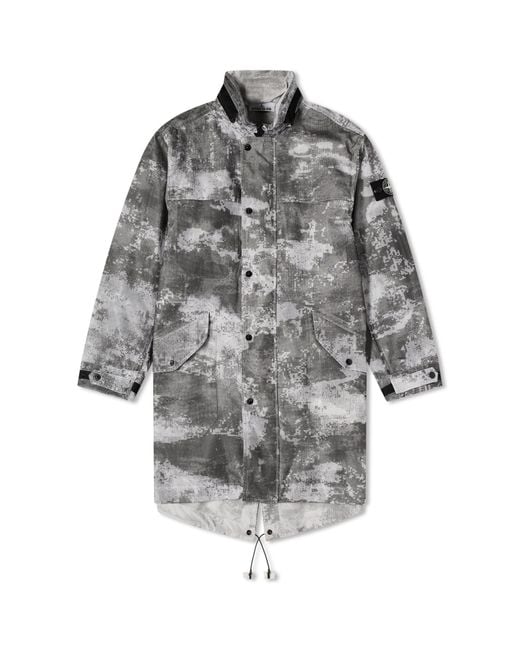 Stone Island Gray Reflective Grid Camo Parka Jacket for men