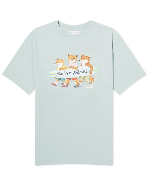 Maison Kitsuné Blue Surfing Foxes Comfort T-Shirt for men