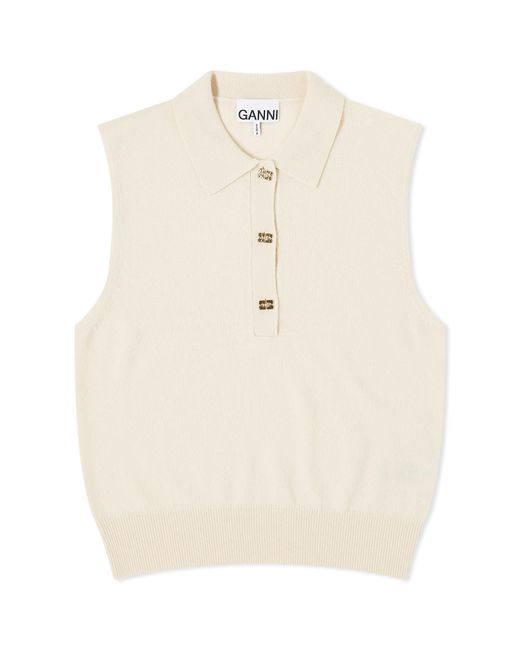 Ganni Natural Cashmere Mix Sleeveless Polo