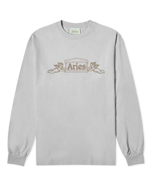 Aries Gray Long Sleeve Winged Temple T-Shirt for men