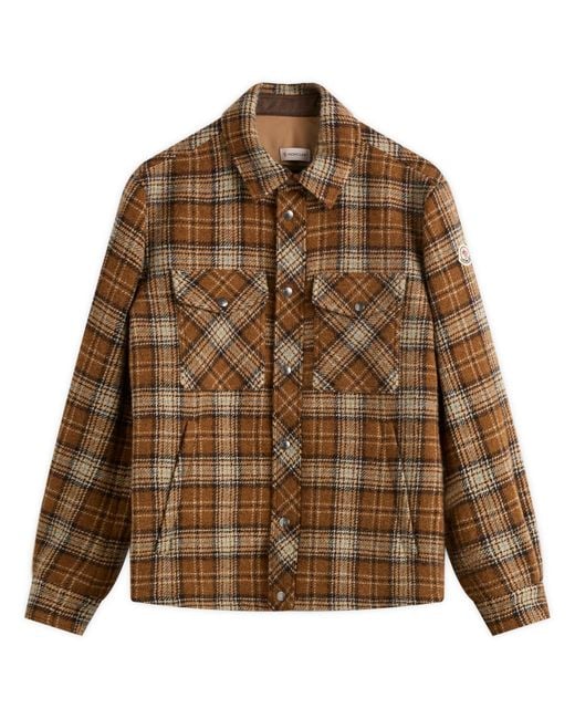Moncler Brown Stud Button Check Overshirt for men