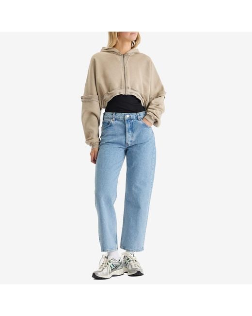 Joah Brown Brown Deconstructed Crop Zip Hoodie