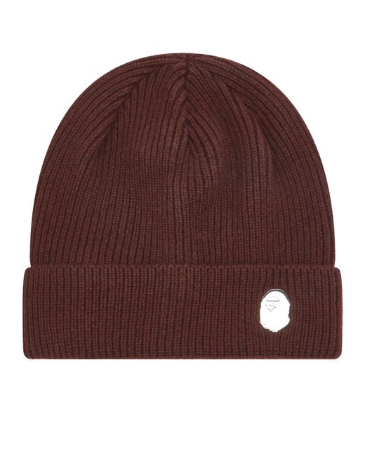 A Bathing Ape Brown One Point Knitted Beanie Hat for men
