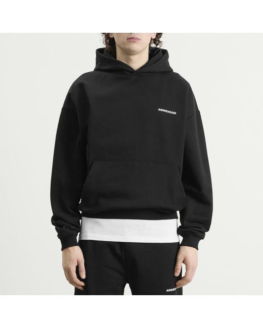 Annie Hood Black Mini Logo Hoodie for men