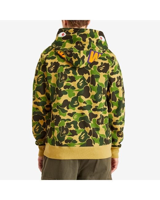A Bathing Ape Green Abc Camo Crystal Stone Shark Full Zip Hoodie for men