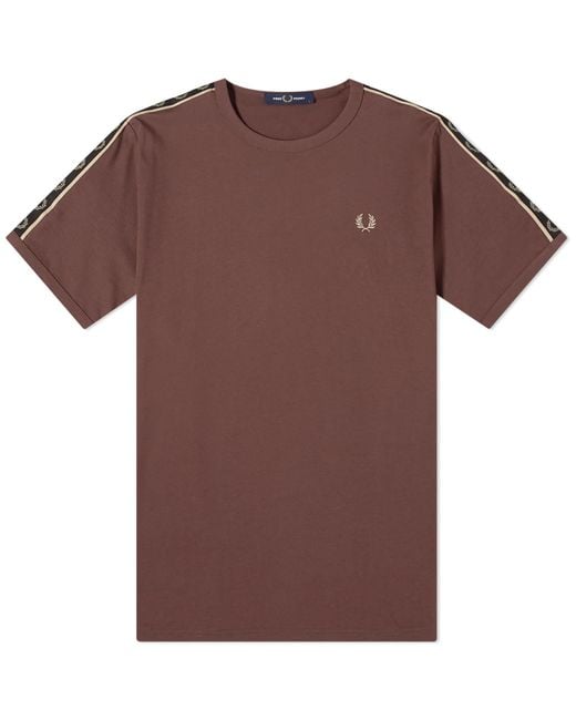 Fred Perry Brown Contrast Tape Ringer T-Shirt for men