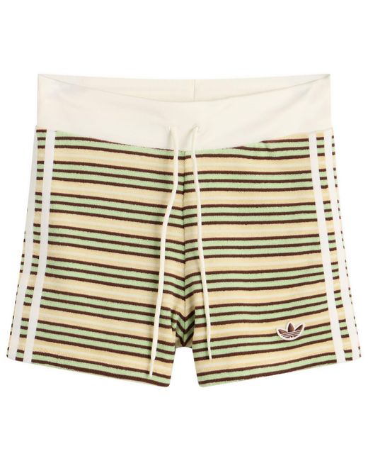 Adidas Natural Striped Terry Mini Shorts