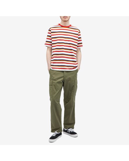 Beams Plus Red Multi Stripe Pocket T-Shirt for men
