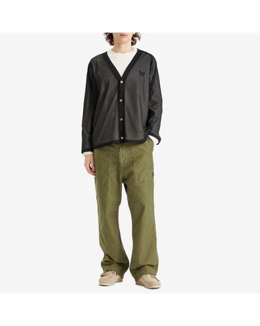 Needles Black Mesh V-Neck Cardigan for men