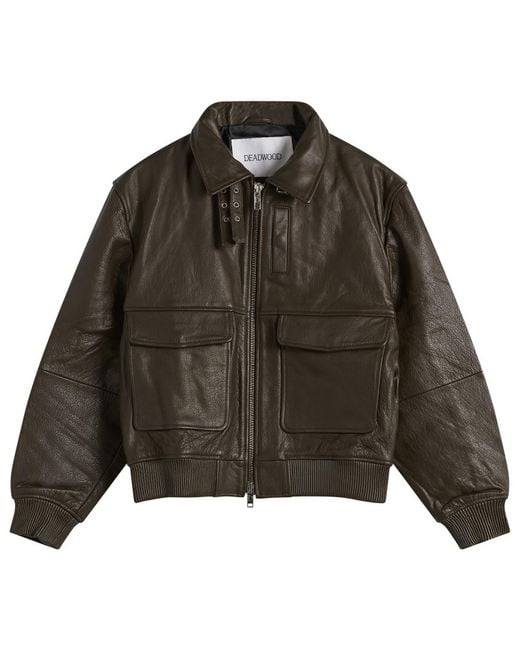 Deadwood Green Wingman Leather Bomber Jacket for men