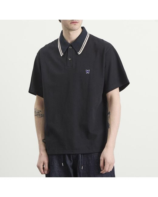 Needles Black Pique Polo for men
