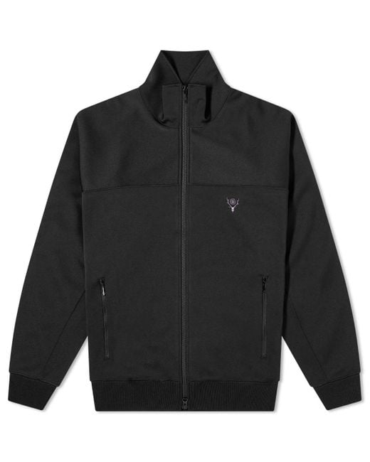 South2 West8 Black Poly Smooth Trainer Track Jacket for men