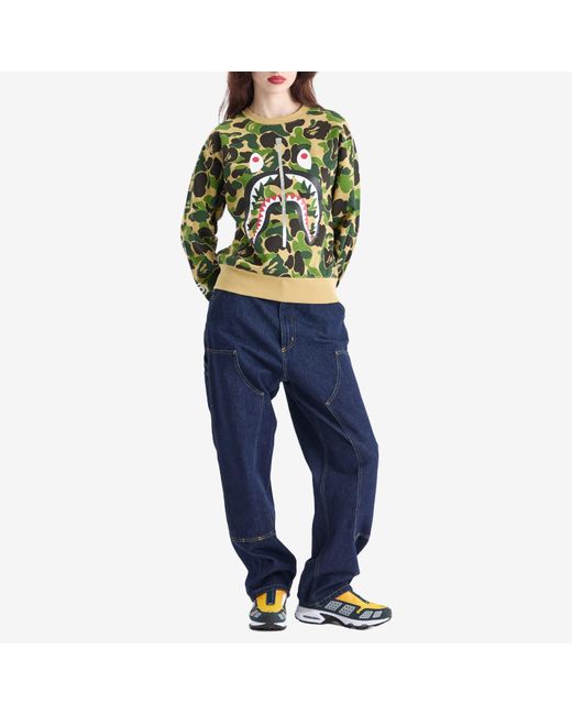 A Bathing Ape Green Camo Shark Crew Sweatshirt