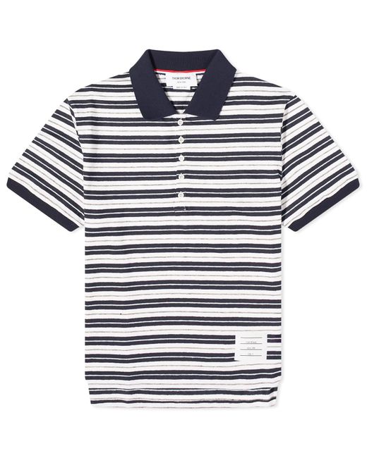 Thom Browne Blue Striped Linen Polo Shirt for men