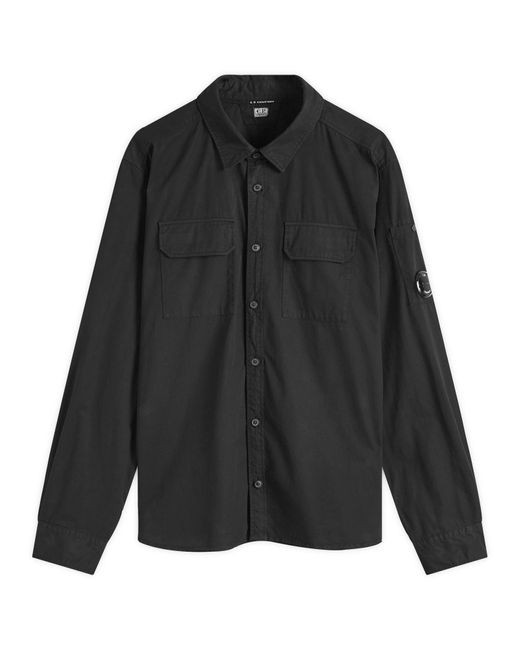 C P Company Black Gabardine Lens Button Overshirt for men
