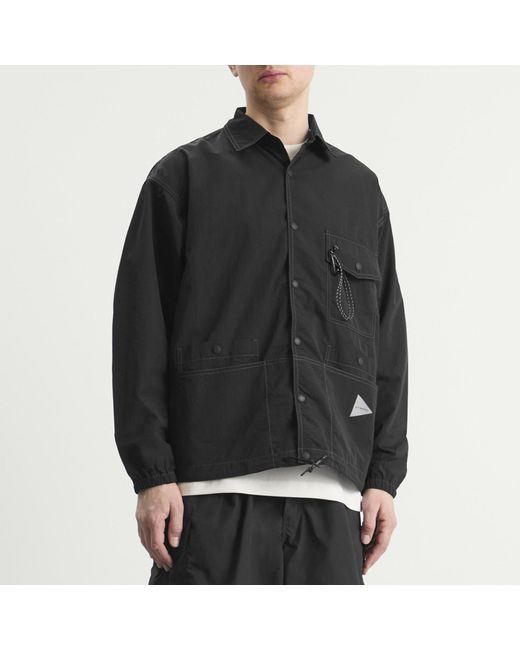 And Wander Black Crinkled Nylon Shirt Jacket for men