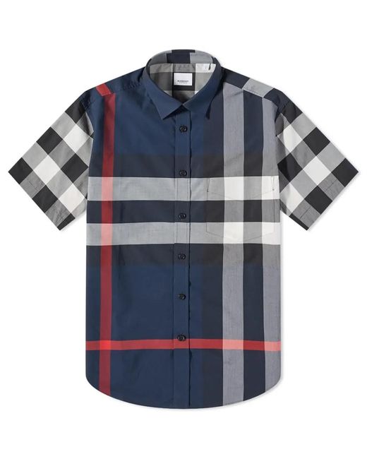 Burberry Blue Somerton Checked Regular-fit Stretch-cotton Shirt for men