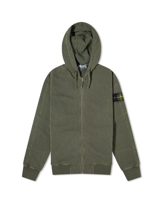 Stone Island Garment Dyed Malfile Zip Hoodie in Green for Men Lyst
