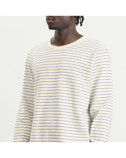 Folk White Long Sleeve Textured Stripe T-Shirt for men